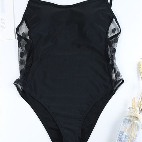 NEW‼️BLACK SIDE POLKA MESH ONE PIECE- bikini - Picture 2 of 3